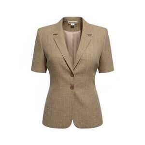Diane Richard Short Sleeve Beige Textured Notched Lapel 2 Button Size 12